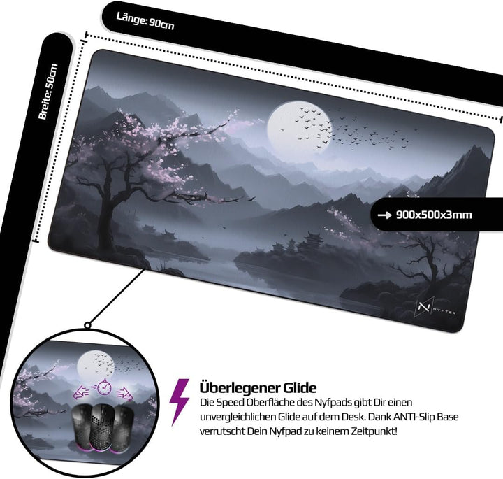 Nyfter - Premium Sakura V3 Gaming Mousepad XXL Mousepad Nyfpad XXL 00x500mm Mousepad wellenfrei mit