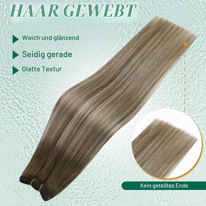 Easyouth Tressen Extensions Echthaar Remy Ombre Blond Tressen Echthaar Mittelbraun Mix Platin Blond