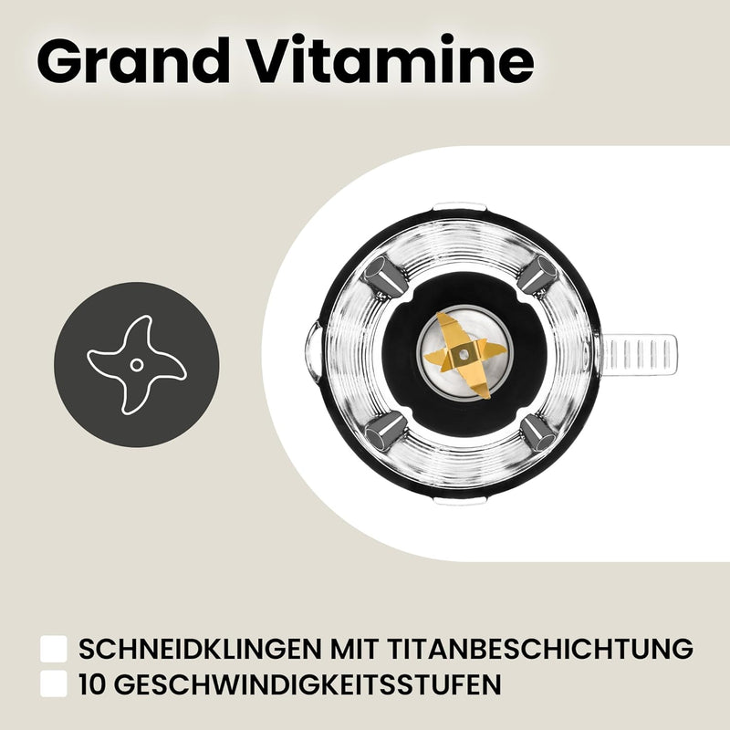 ZEEGMA Grand Vitamine Multifunktions-Standmixer 1600 W, Standmixer mit 1,7 l Glasbehälter, drei Auto