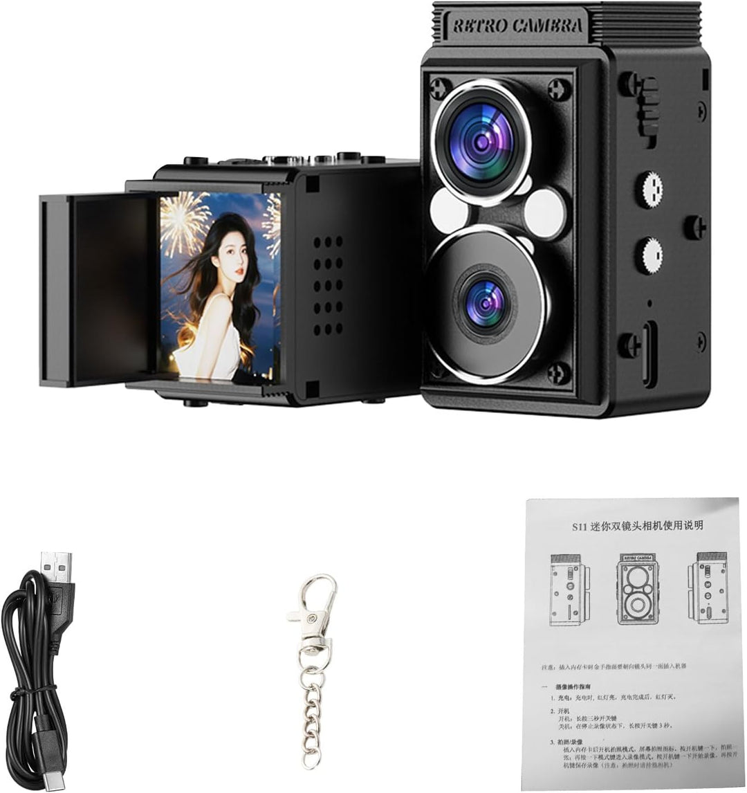 Andoer S11 Minidigitalkamera Vintage, Retro Dual Lens CCD Kamera, Tragbare Infrarot Nachtsicht Digit