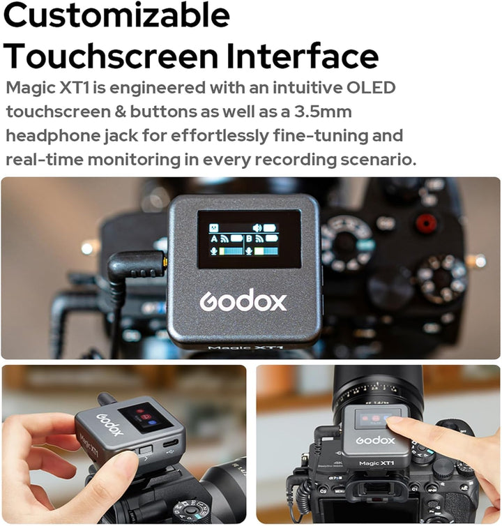 Godox Magic XT1 Kabelloses Lavalier Mikrofon - Stromversorgung und Speicher Integriert, OLED-Touchsc