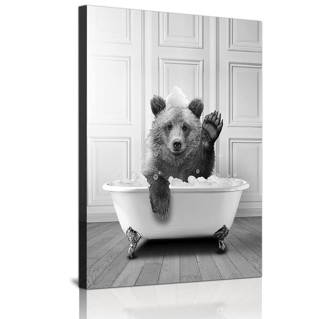 WADBTP Badezimmer Bilder,Schwarz Weiss Bilde,Lustige Tier in der Badewanne Leinwand Bilder für Wohnz