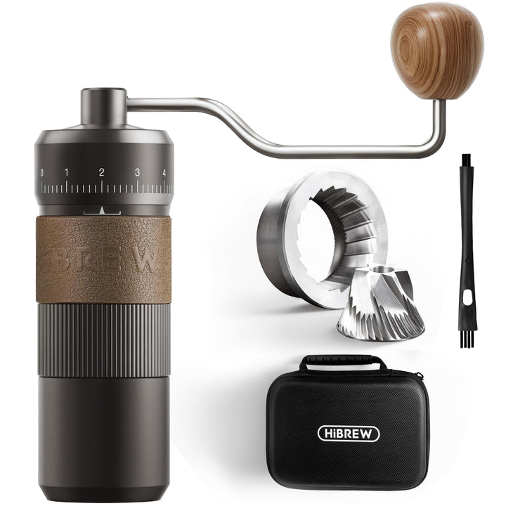HiBREW G4B Manuelle Kaffeemühle mit externem verstellbarem Zifferblatt, konische Aluminium-Mühle, nu