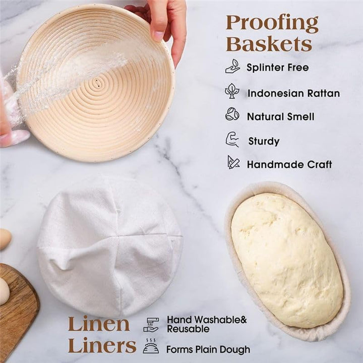 Gärkörbchen Sauerteig Brotbacken Set, Brotgärkorb -Set, Rundes Gärkörbchen, inkl. Teigschaber, Schne