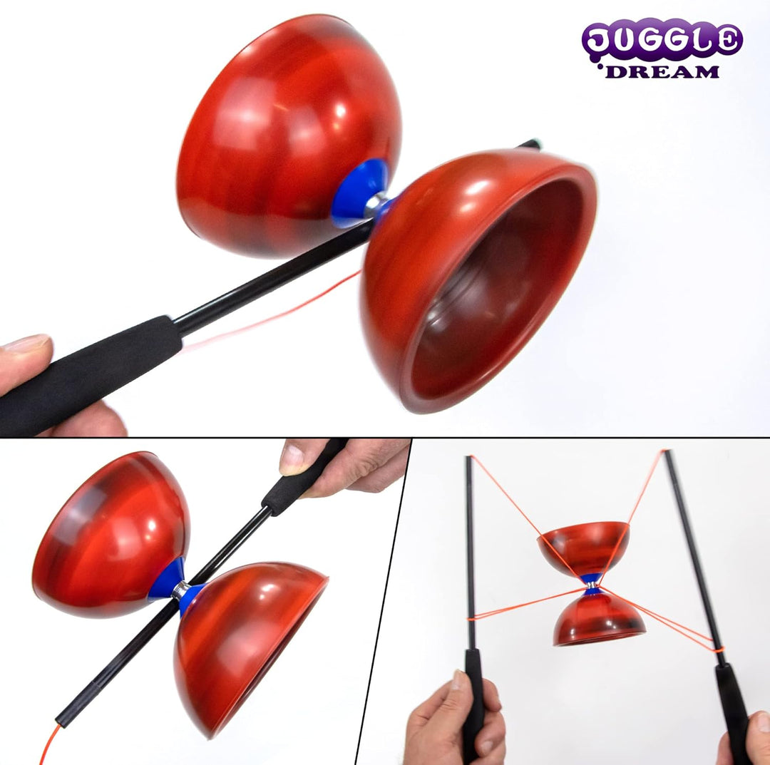 Juggle Dream Jester Diabolo Jonglierset – Fester Achse Profi-Diabolo mit Superglass-Handstäben, Onli