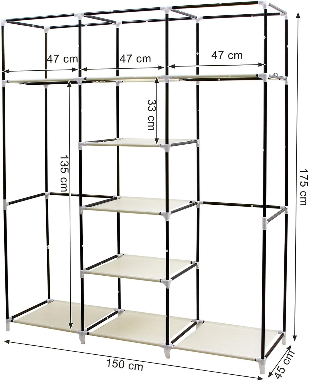 SONGMICS Kleiderschrank, Faltschrank, Stoffschrank, faltbare Garderobe mit 2 Kleiderstange, 175 x 15