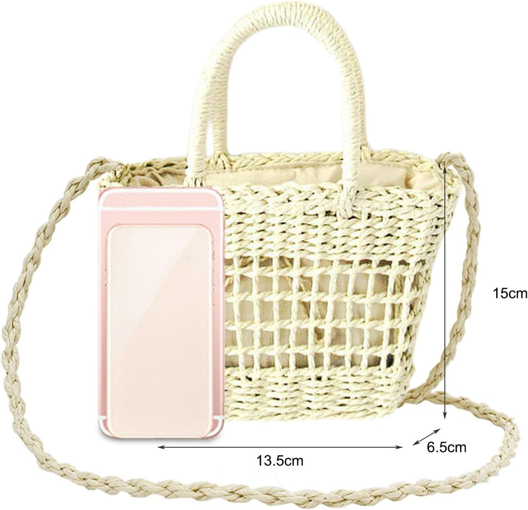 NICOLE & DORIS Stroh Umhängetasche Damen Strohtaschen Sommer Strandtasche Schultertasche Klein Handy