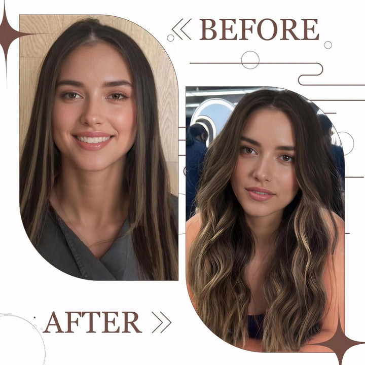 Hetto Echthaar Extensions Clip Balayage Dunkelbraun zu Hellbraun &amp; Hellashblond 55cm 120g 7pcs - Inv
