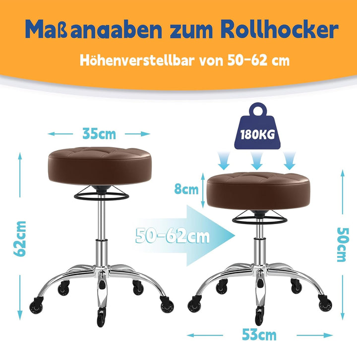 Rollhocker，Hocker höhenverstellbar mit ringheber，Dicker Schaumstoff für weichen Komfort，Stuhl mit ro