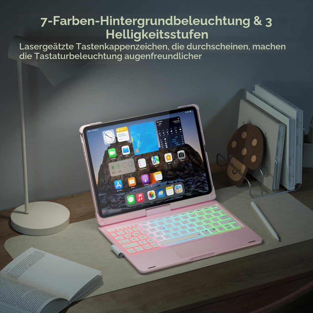 doqo iPad Air 11 &amp; iPad Pro 11 Tastatur Hülle mit Trackpad,360° drehbar Rosa German QWERTZ layout, R