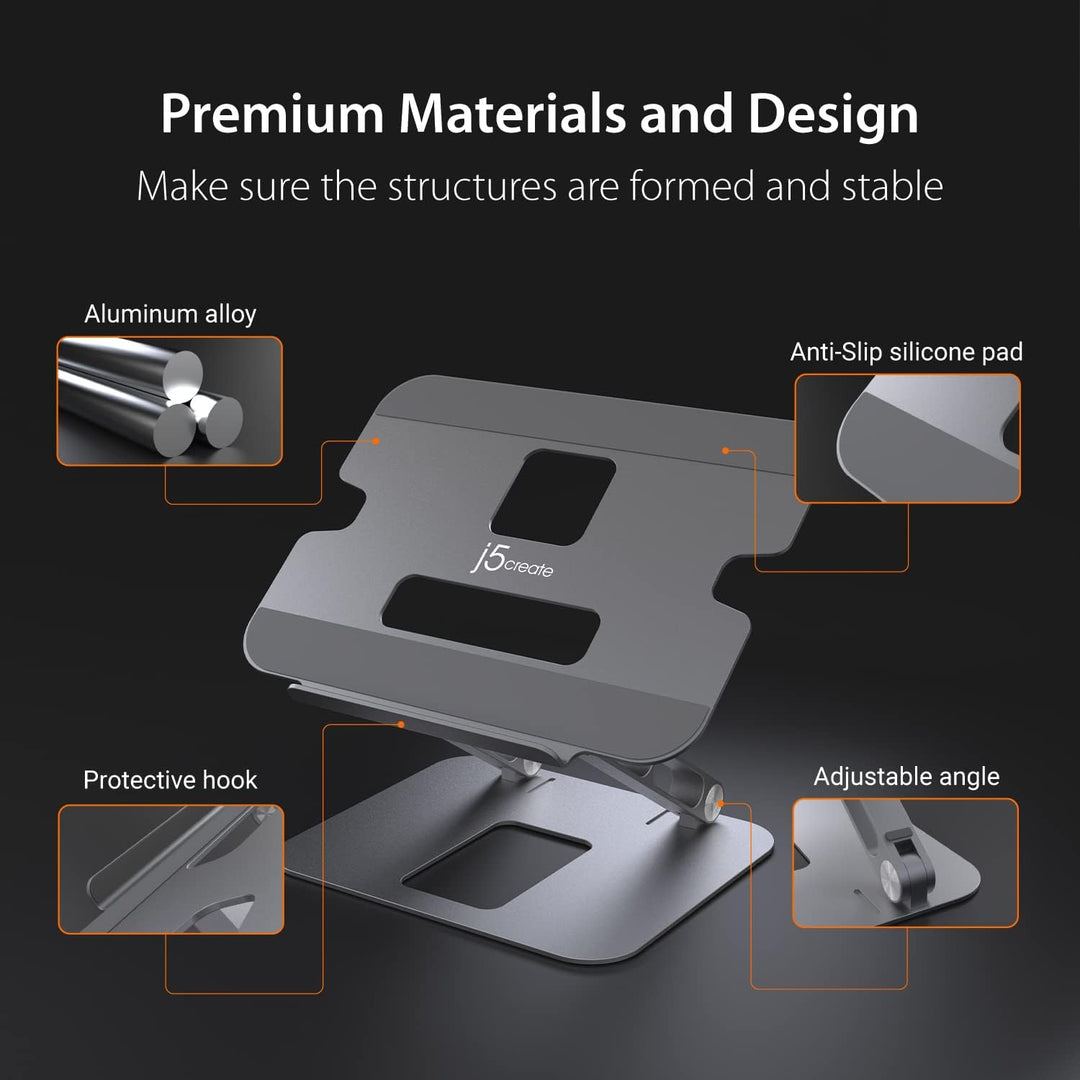 j5create Multi-Angle Aluminium Laptop Stand, Ergonomischer Notebook Ständer, Geeignet für MacBook, D