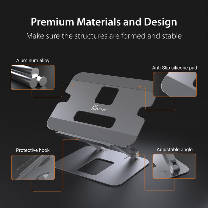 j5create Multi-Angle Aluminium Laptop Stand, Ergonomischer Notebook Ständer, Geeignet für MacBook, D