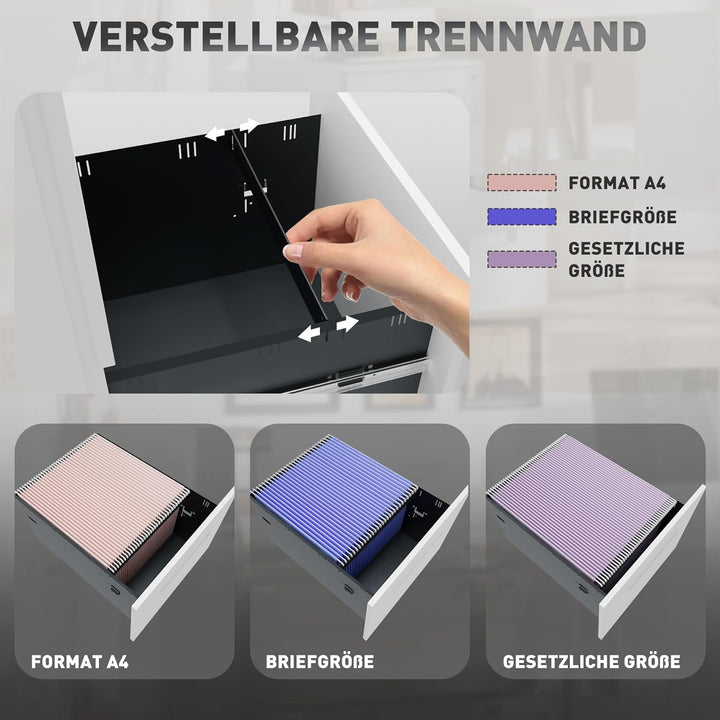 Vinsetto Rollcontainer Aktenschrank mit 2 Schubladen Abschliessbarer Rollschrank Bürocontainer Büros