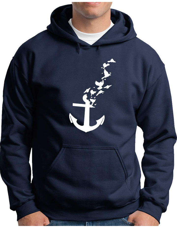 OM3® Birds Anchor Hoodie | Herren | Anker Nautical Seagull Sailor | Kapuzen-Pullover Navy, 4XL