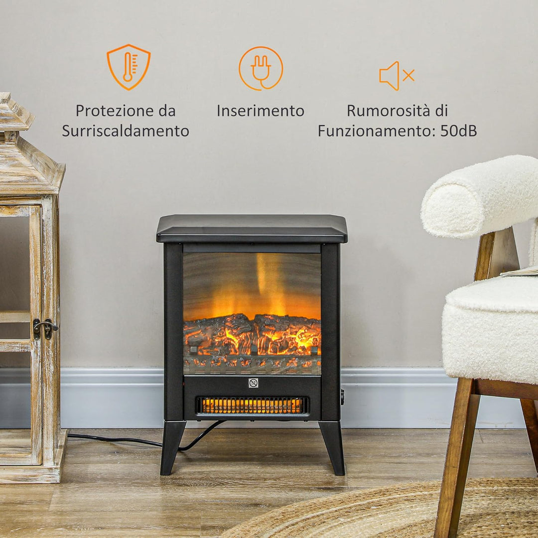 HOMCOM Elektrokamin Elektrischer Kamin mit Heizung, LED-Flammeneffekt, 1800 W Standkamin mit niedrig