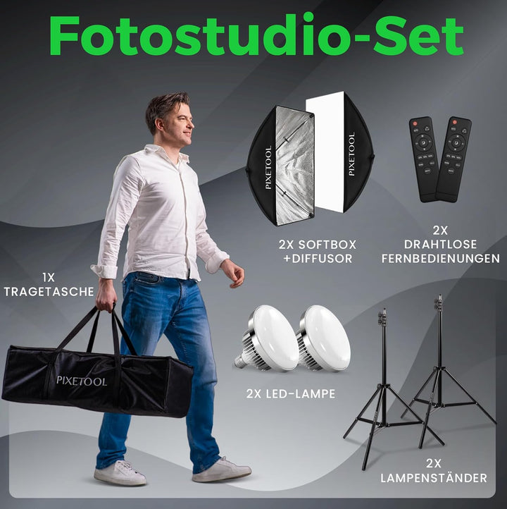 Fotostudio Set – 2 Softbox Licht, 2 Durchlichtschirm, 2 LED Lampen 4800 Lumen 3000-6000K – 50x70 cm