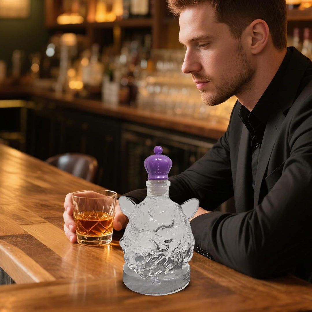 Wildschwein Whisky -Dekanter, kreative Wildschwein Whisky -Flasche, lustige Tierkopfglasflasche mit