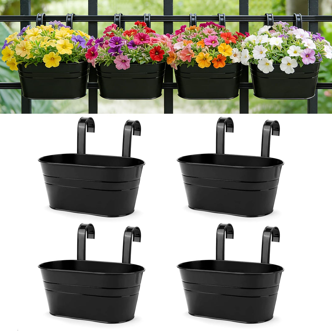 RIOGOO Hängende Blumentöpfe Metall Eisen Gartentöpfe Balkon Pflanzgefässe Metalleimer Blumenhalter W