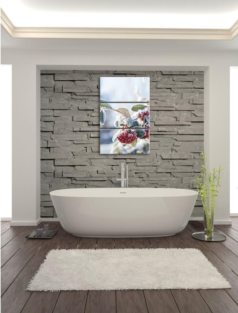 Pixxprint Vogelbeeren im Winter 3-Teiler Leinwandbild 120x80 Bild auf Leinwand
