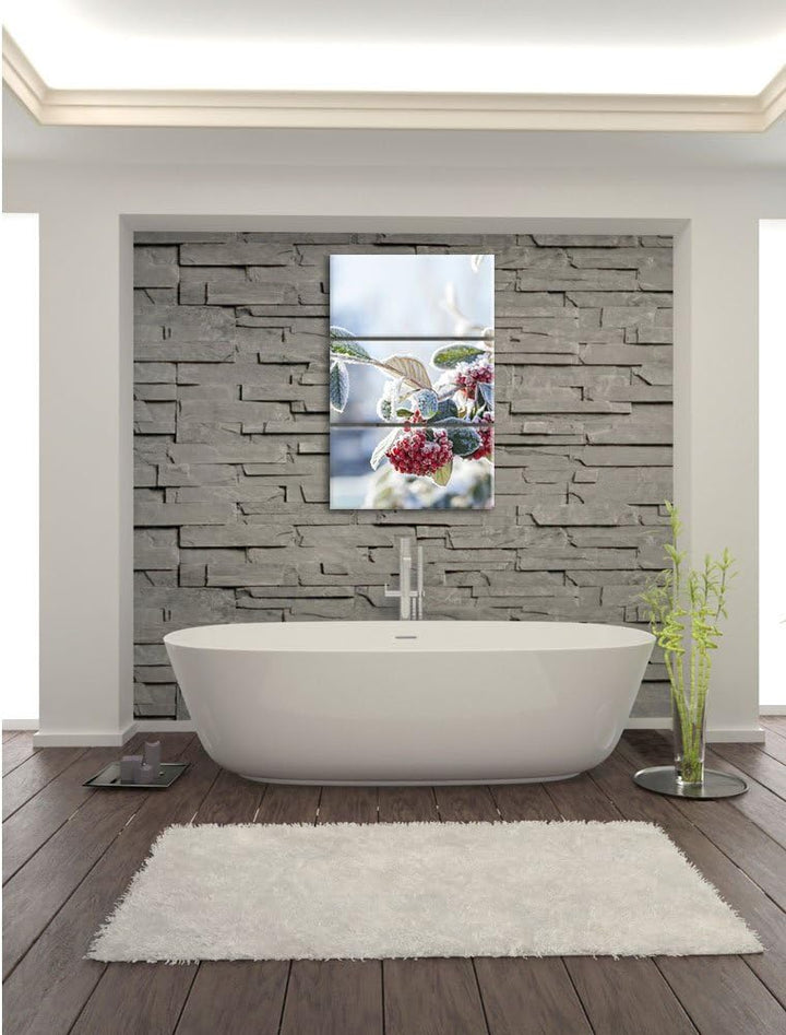 Pixxprint Vogelbeeren im Winter 3-Teiler Leinwandbild 120x80 Bild auf Leinwand