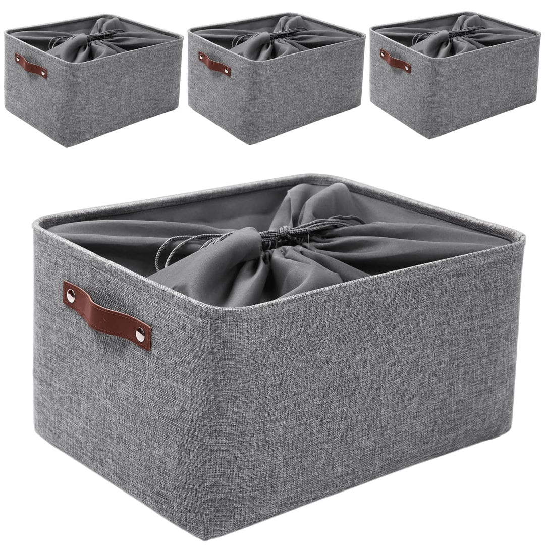 Mangata Faltbare Aufbewahrungskörbe mit Deckel,[4 Pack] Grau Canvas-Stoff Aufbewahrungsbox für Spiel