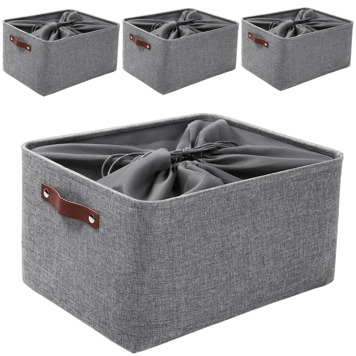 Mangata Faltbare Aufbewahrungskörbe mit Deckel,[4 Pack] Grau Canvas-Stoff Aufbewahrungsbox für Spiel