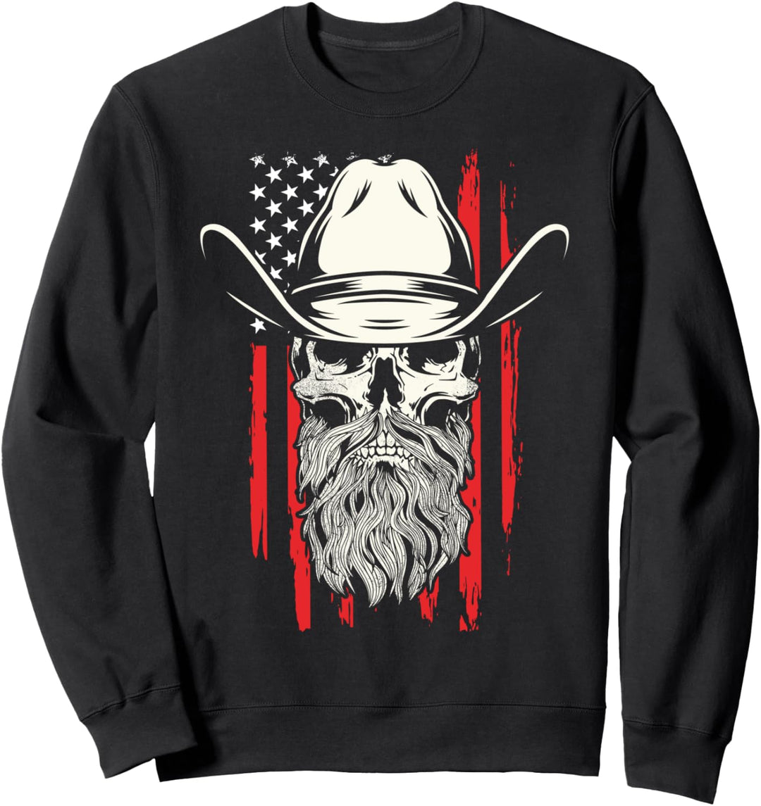 Bearded Cowboy Totenkopf Hut USA-Flagge Stil Sweatshirt