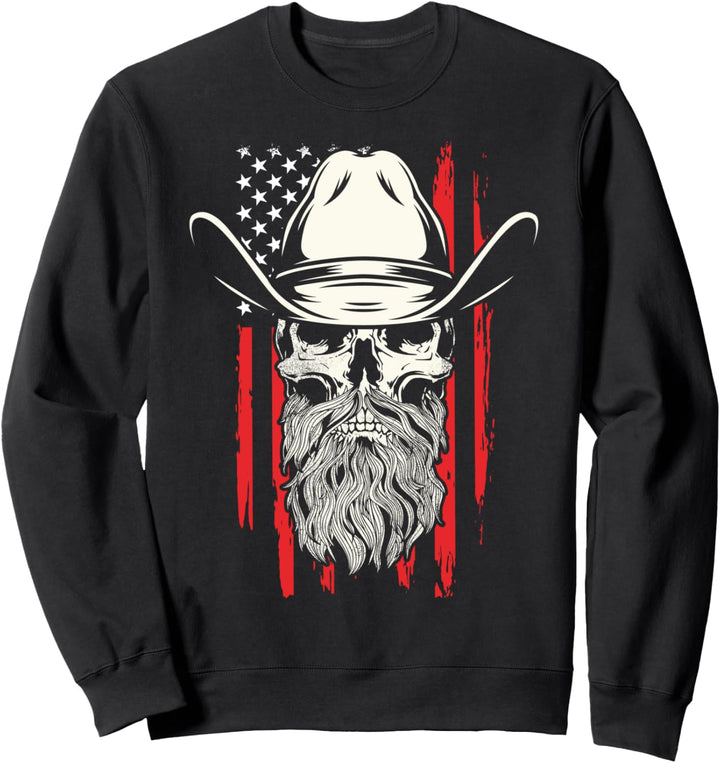 Bearded Cowboy Totenkopf Hut USA-Flagge Stil Sweatshirt