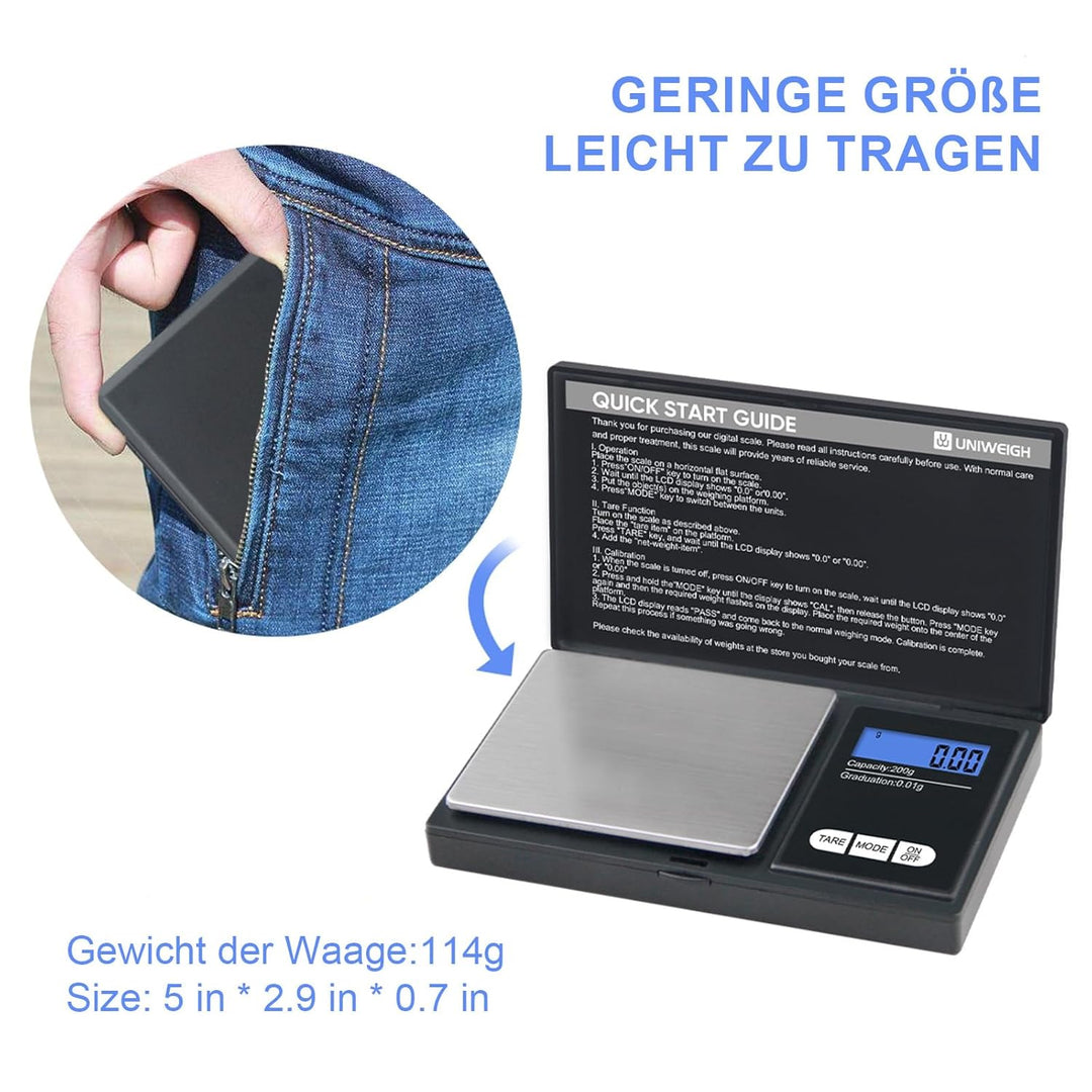 Digitale Grammwaage,200g 0.01g/0.001oz Gewichtswaage Gramm und Unze,Elektronische Smart Mini-Taschen