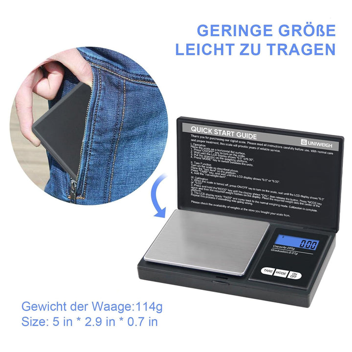Digitale Grammwaage,200g 0.01g/0.001oz Gewichtswaage Gramm und Unze,Elektronische Smart Mini-Taschen