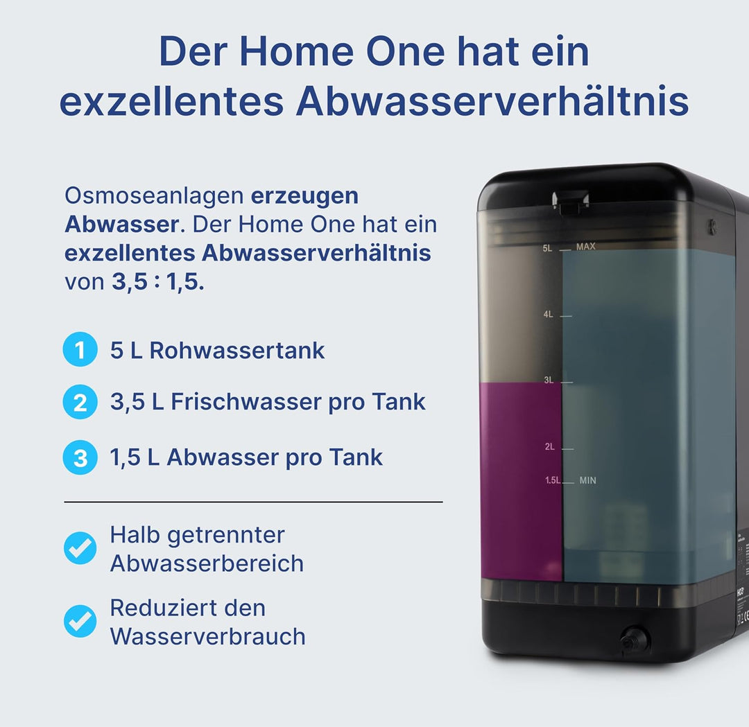HO3 Home One Auftisch Osmoseanlage für Trinkwasser mit 4 Temperaturstufen (RT, 50, 85, 95°C), 5 Stuf