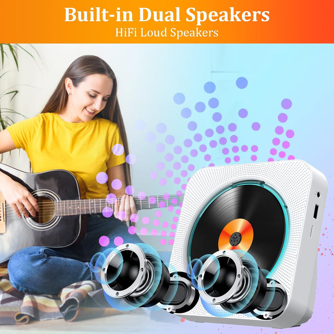 KOVCDVI CD Player mit Radio CD Player Bluetooth 5.1 mit 5W Dual Lautsprecher Wiedergabeleuchte Fernb
