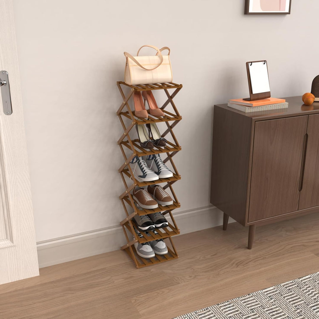 OHMG Regal aus Holz, faltbar, 7 Ebenen, Schuhregal aus Bambus, leicht, mit starker Tragfähigkeit, fü