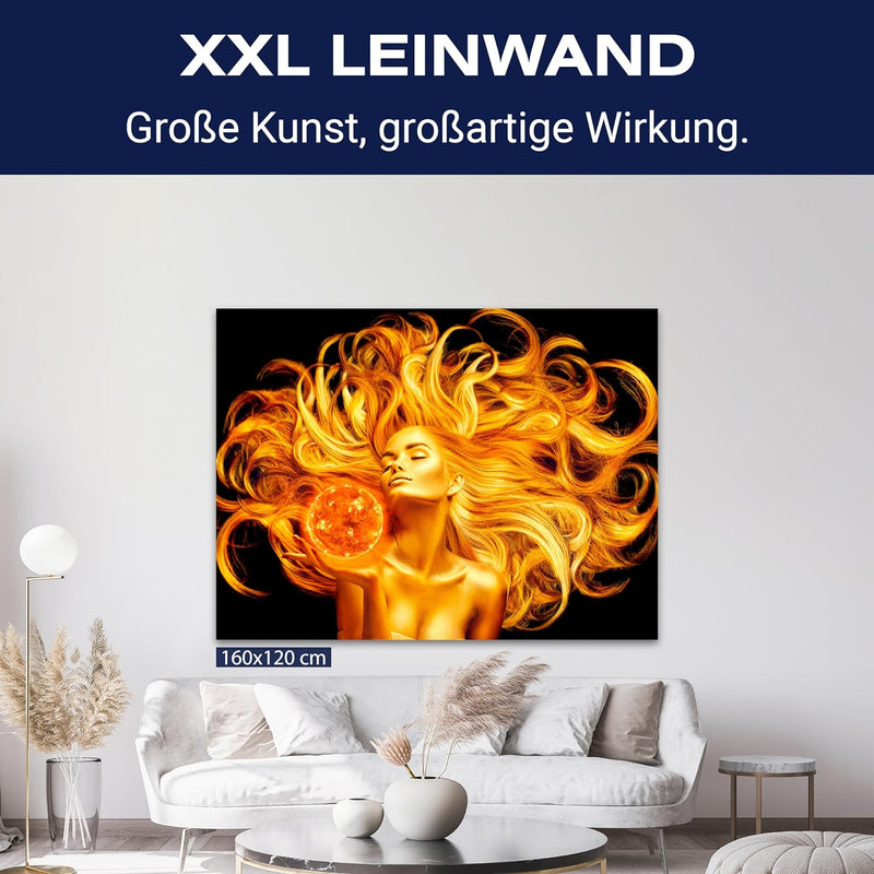 wandmotiv24 Leinwand-Bild Gold Collection, Grösse 60x45cm, Querformat, goldene Frau, Super-nova, Son