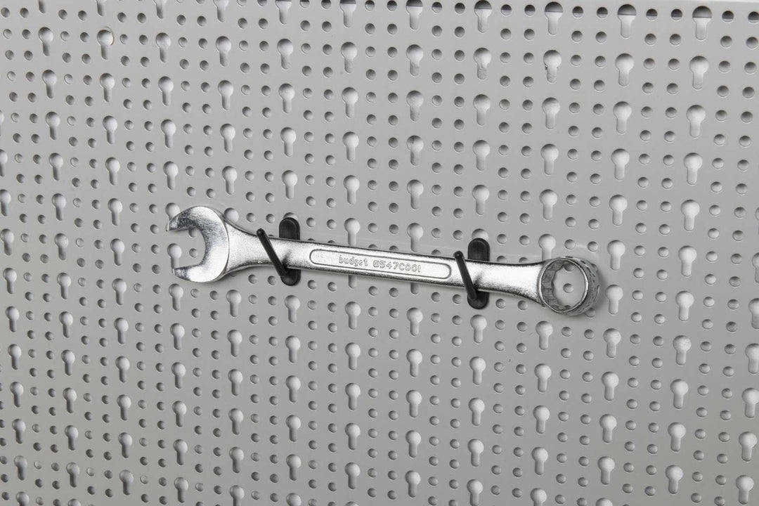 XXL Werkzeugwand aus Metall mit Stärke ca. 1 mm in Hellgrau. Inklusive Hakensortiment 52tlg. sowie B