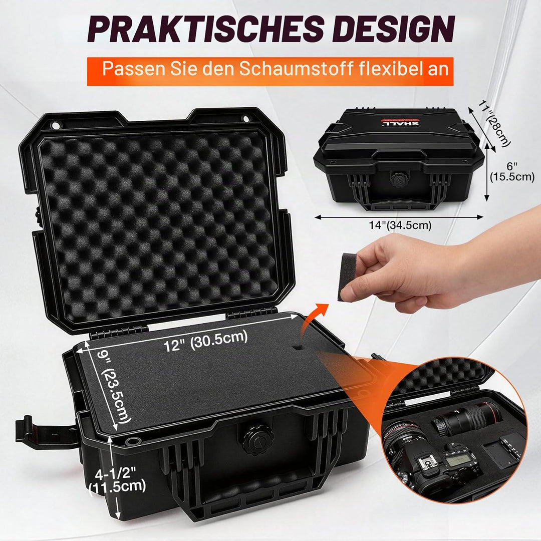 Shall Universal Kamera Koffer L, wasserdicht Staubdicht Schockfest, mit Schaum-Einlagen, für Kamera,