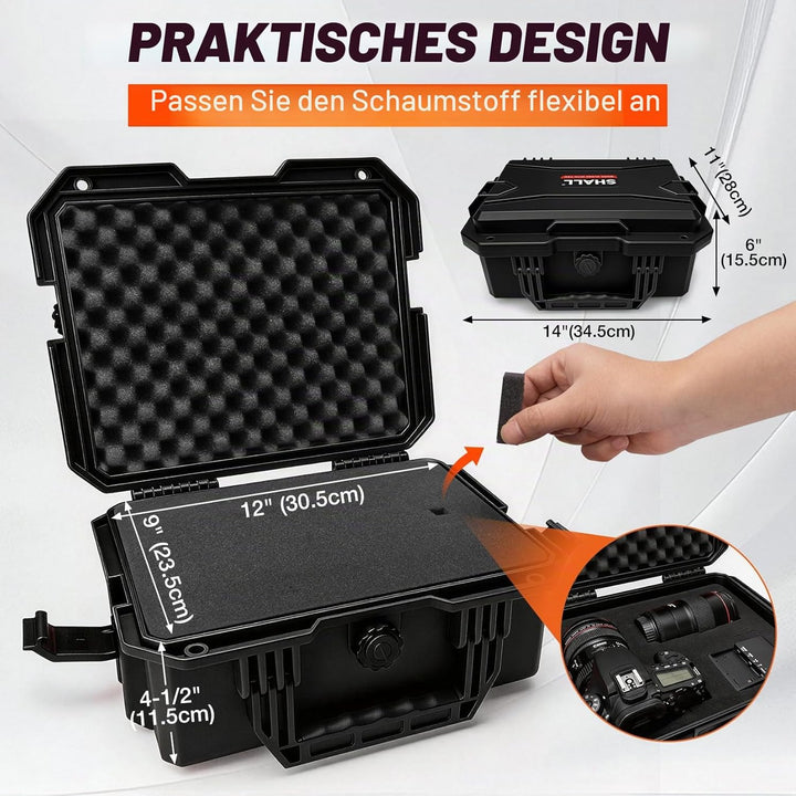Shall Universal Kamera Koffer L, wasserdicht Staubdicht Schockfest, mit Schaum-Einlagen, für Kamera,