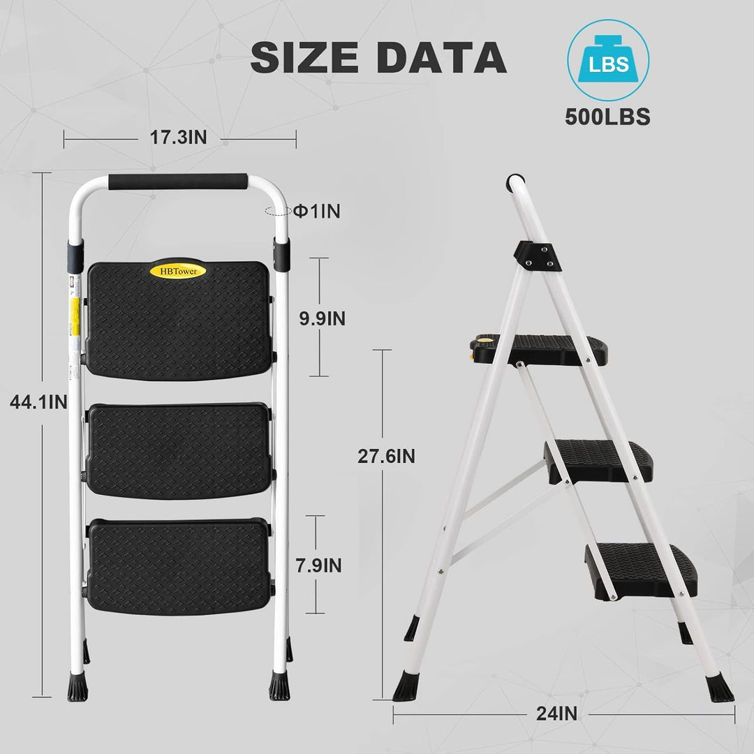HBTower Leiter 3 Stufen, Klappstufen mit Breitem Anti-Rutsch-Pedal, Stabiler Praktischer Handgriff,
