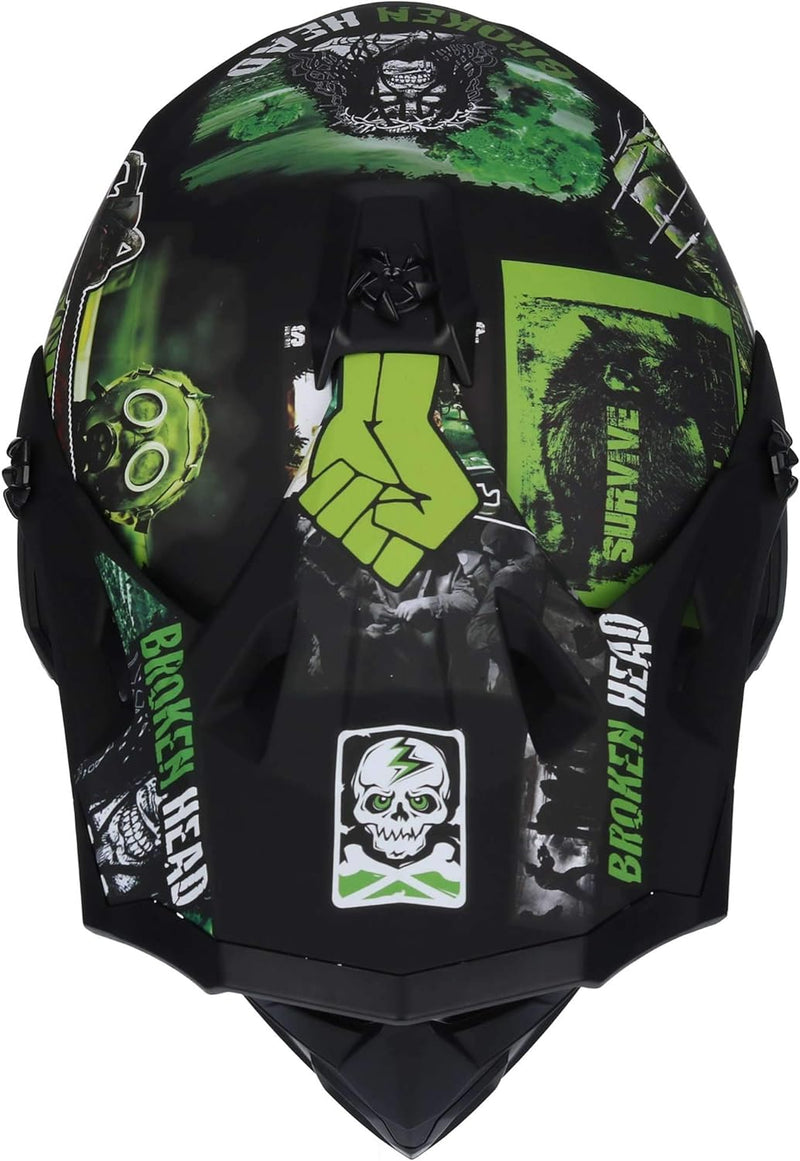 Broken Head Supermoto- & Motocross-Helm Resolution Grün - Schwarz-Grün S (55-56 cm) Crosshelm, S (55