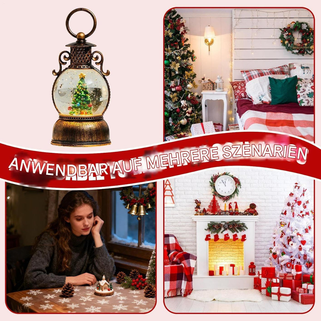 Weihnachts Schneekugel Laterne | 6-Stunden Timer mit Musik - Weihnachtliche Leuchtende Schneekugel D