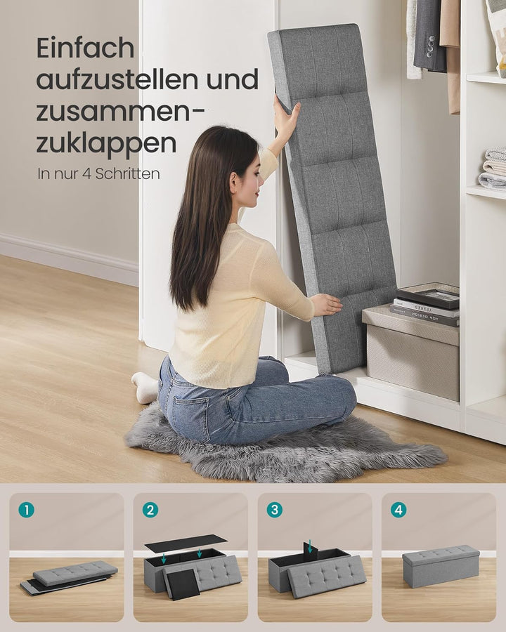 SONGMICS Sitzhocker mit Stauraum, klappbare Sitzbank, 38 x 110 x 38 cm Fussbank, Aufbewahrungsbox, b