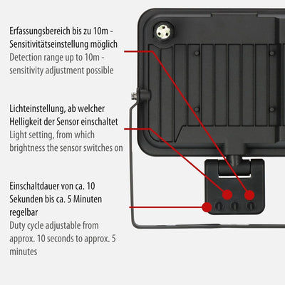 Brennenstuhl LED Strahler JARO 7060 P (LED Wandstrahler für aussen IP65, 50W, 5800lm, 6500K, mit Bew