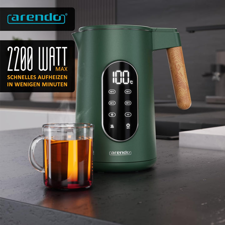 Arendo - Edelstahl Wasserkocher mit Temperatureinstellung 40-100°C - Doppelwand Design Cool Touch -