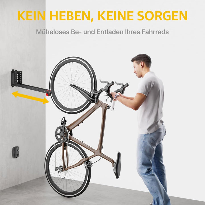 monTEK Schwenkbare Fahrrad Wandhalterung, Fahrradhalterung Wand ohne schweres Heben, platzsparender