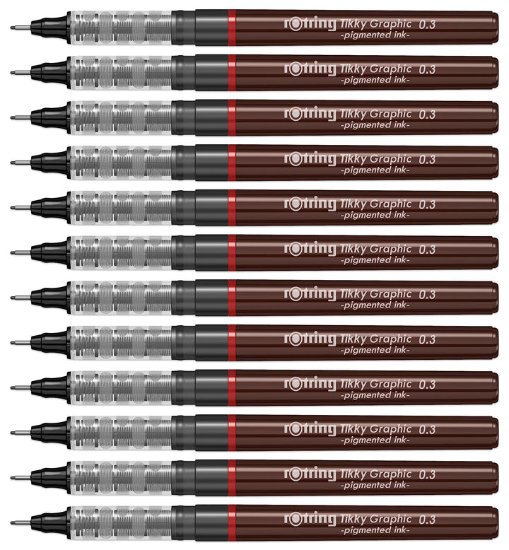 rOtring Tikky-Grafik Fineliner Filzstifte | 0,3 mm | schwarze Tinte | 12-er Box 0.3 bordeaux, 0.3 bo