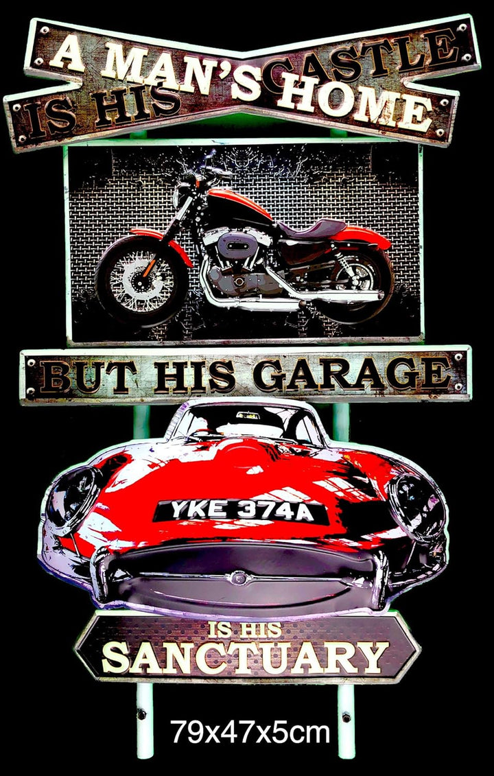 DiiliHiiri Retro Schild 79x47 cm Garage Vintage-Stil Metallschild Dekoschild Wandschild Dekoration f