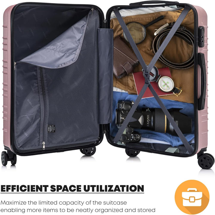 Koffer Suitcase XL Roségold, Trolley Reisekoffer, Rollkoffer Handgepäck mit 4 Rollen 360°, Hartschal