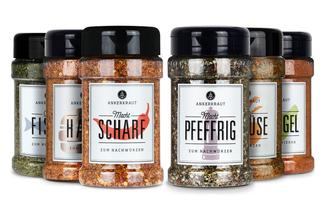 Ankerkraut 'Einfach kochen' Set, 6 Gewürz Streuer im Bundle, für Geflügel, Fisch, Hack, Gemüse, Scha
