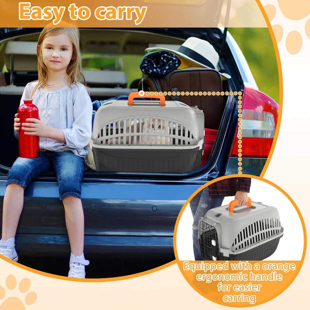 Aufun Hundetransportbox aus Kunststoff mit Metallgitter 48 x 32 x 32cm, Transportbox für kleine Hund