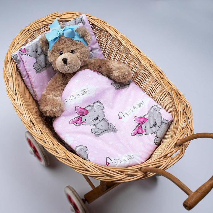 PinkZebra 3er Set Puppenbettwäsche für Puppenbett, Puppenbettzeug 3-teilig, Decke + Kissen + Matratz